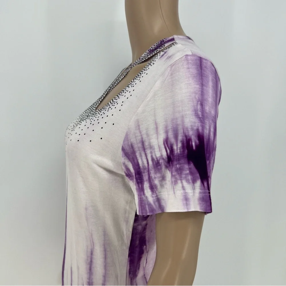 Vocal Top Womens Purple and White Cut Out Crisscross Neckline With Rhinestones - Picture 7 of 10